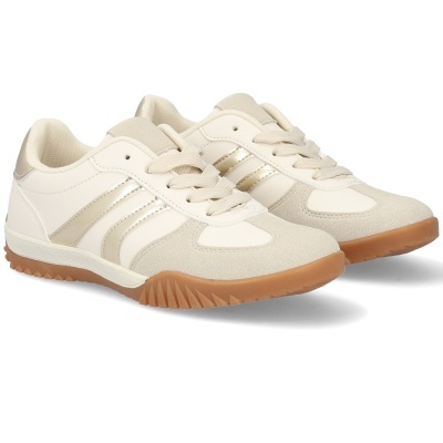 Sapatilhas desportivas bege e branco com sola castanha