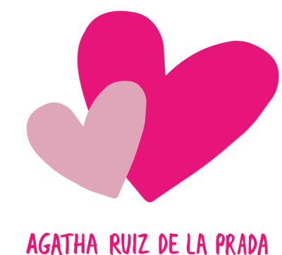 Dois corações rosa com texto AGATHA RUIZ DE LA PRADA