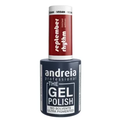 Frasco de verniz gel Andreia Professional azul escuro com tampa branca e vermelha