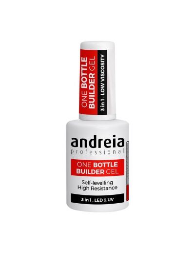 Frasco branco de gel de construção para unhas andreia professional com rótulo vermelho e preto
