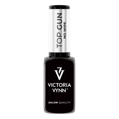 Frasco de verniz de unhas preto com tampa branca e texto da marca VICTORIA VYNN.