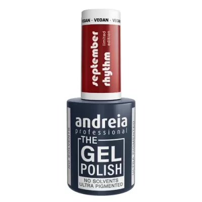 Frasco de verniz gel Andreia Professional azul escuro com tampa branca e vermelha