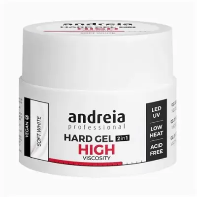 Frasco branco de gel para unhas andreia professional HARD GEL 2in1 HIGH VISCOSITY com rótulos