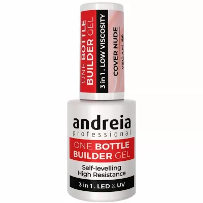 Frasco branco de gel construtor de unhas Andréia Professional com etiquetas vermelha e preta