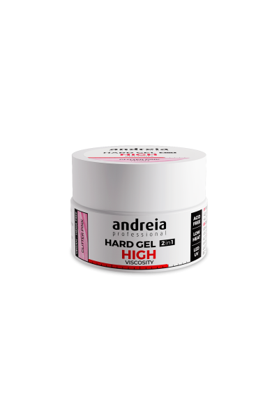 Frasco branco de gel para unhas Andreia Professional Hard Gel 2in1 High Viscosity Glitter Pink