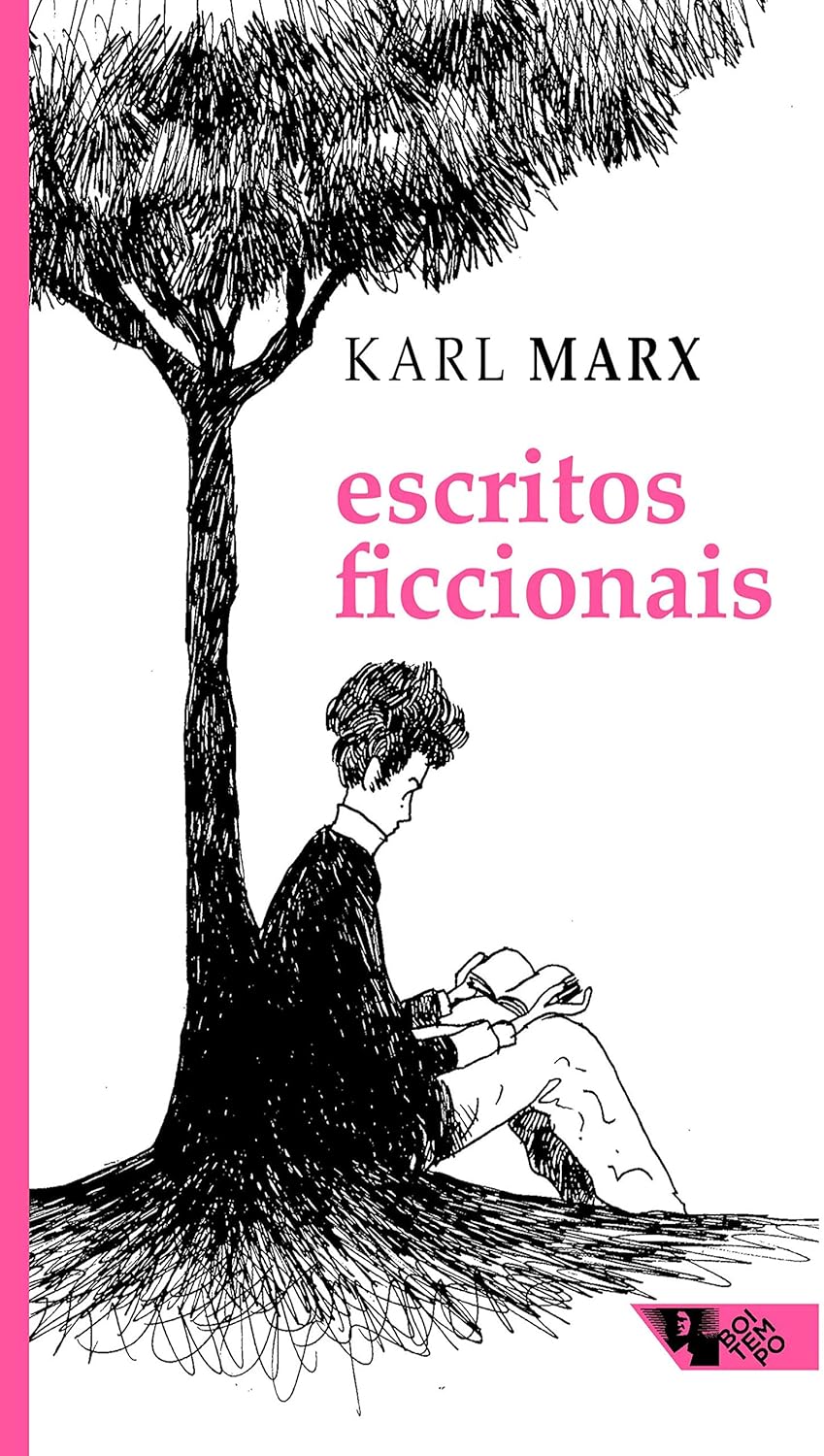 Escritos ficcionais: Escorpião e Félix - Oulanem Capa do livro escritos ficcionais de Karl Marx com ilustração em preto e branco e texto em rosa e preto.