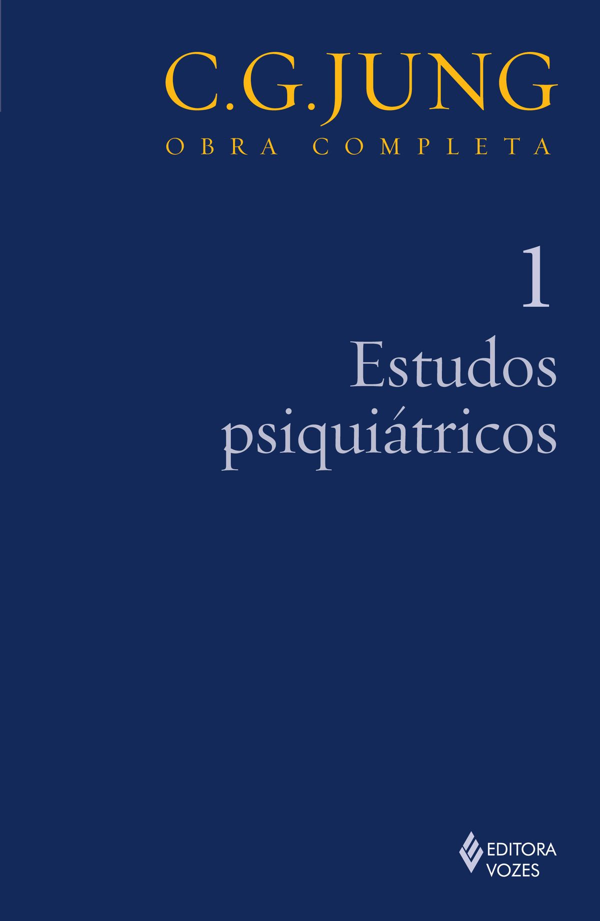 Jung v.01 Estudos Psiquiátricos Capa de livro azul escuro com título em amarelo e cinzento