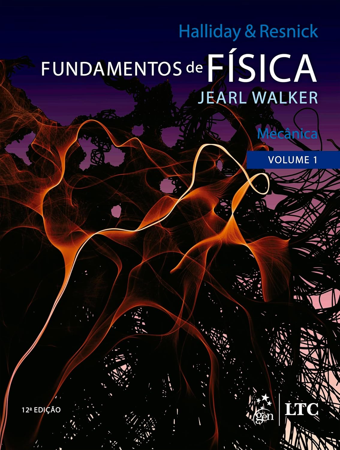 Fundamentos de Física v.1 Mecânica Capa do livro Fundamentos de Física com padrões abstratos em preto e laranja