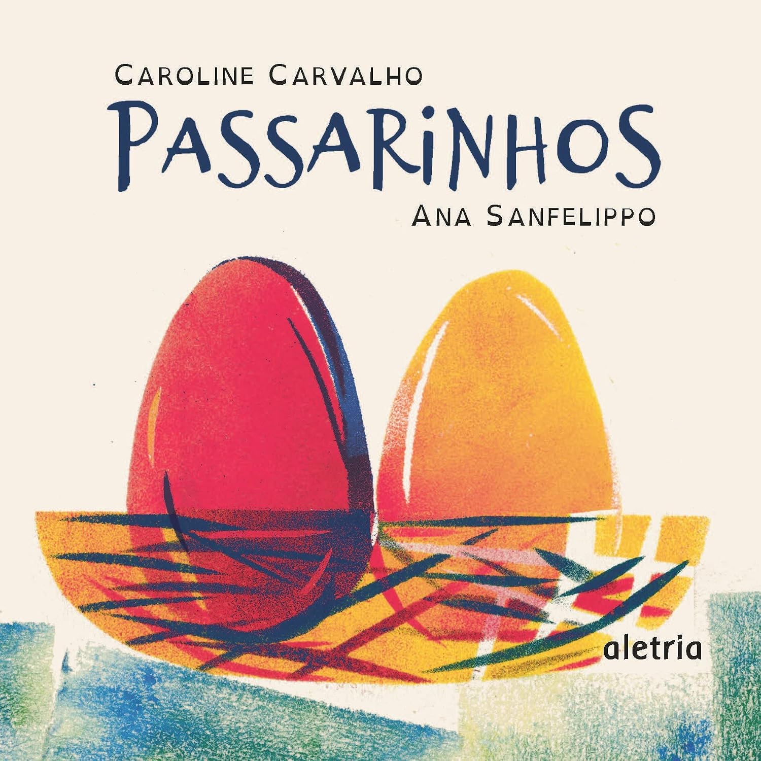 Passarinhos Capa de livro PASSARINHOS com ilustração de dois ovos e texto de autores