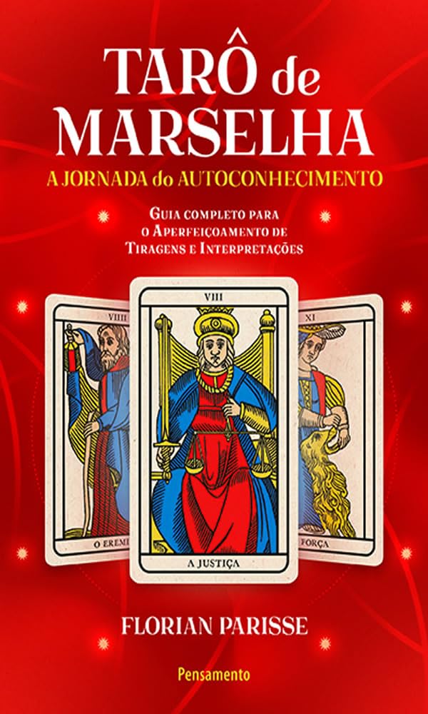 Tarô de Marselha vol.2 Capa do livro Tarô de Marselha com cartas de tarô e texto em vermelho e amarelo