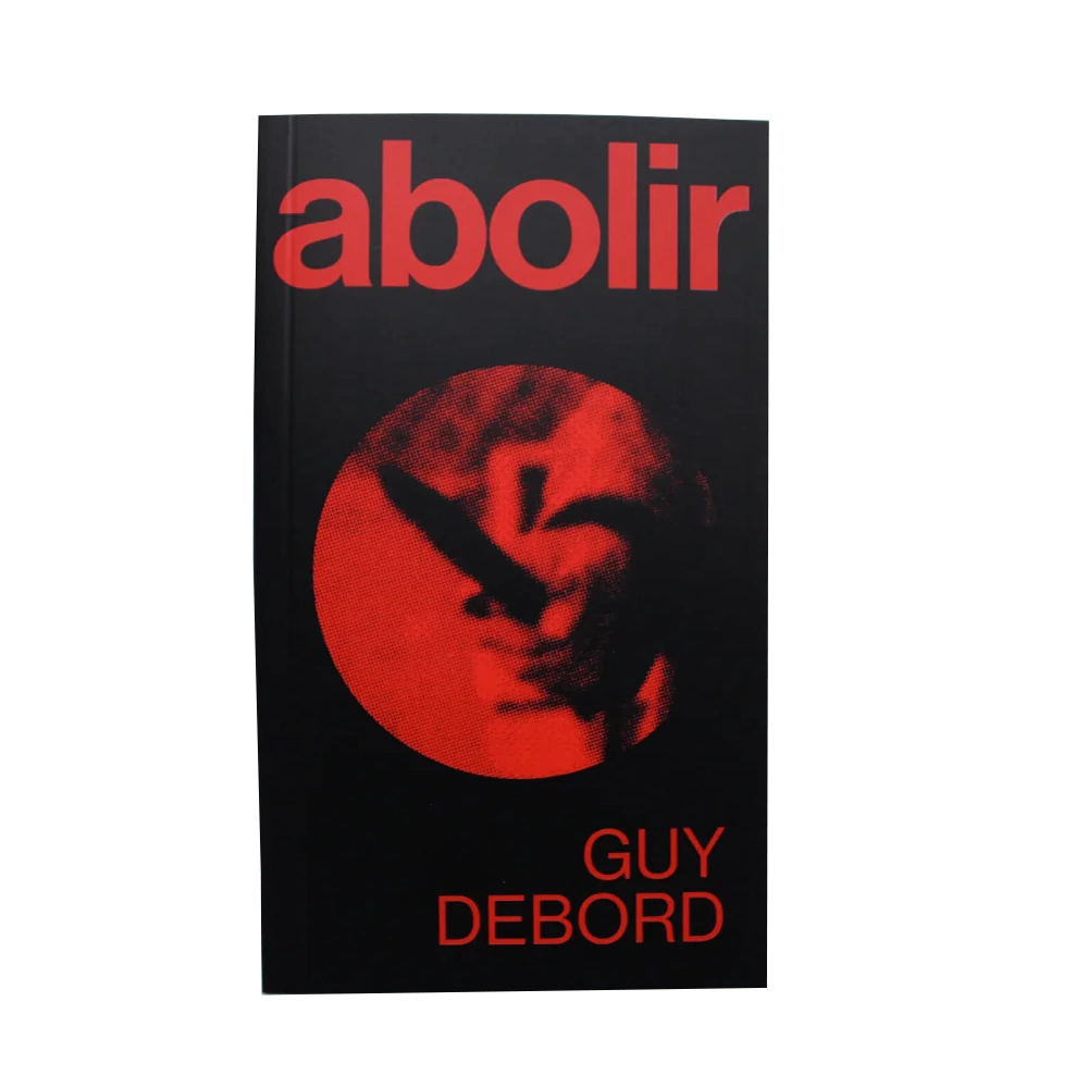 Abolir Capa de livro preta com título e nome do autor em vermelho e imagem circular de uma mão com faca