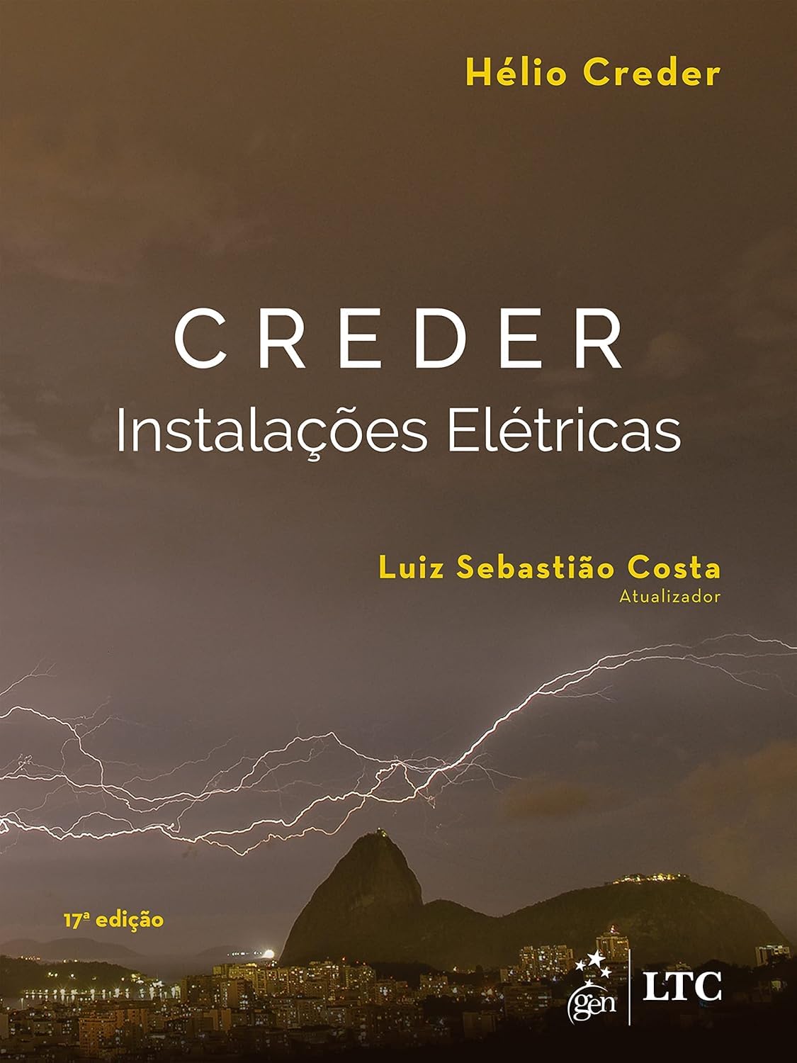 Instalações Elétricas Capa de livro CRENDER Instalações Elétricas com relâmpagos sobre cidade à noite