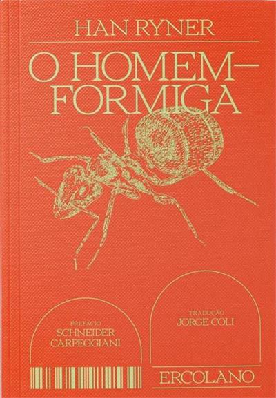 O Homem-formiga Capa de livro O Homem-Formiga com formiga dourada em fundo laranja