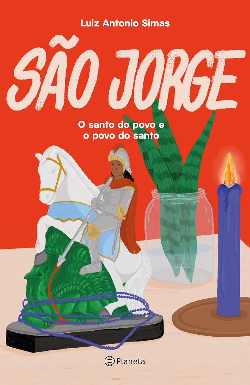 São Jorge Capa de livro São Jorge com estátua, planta e vela azul