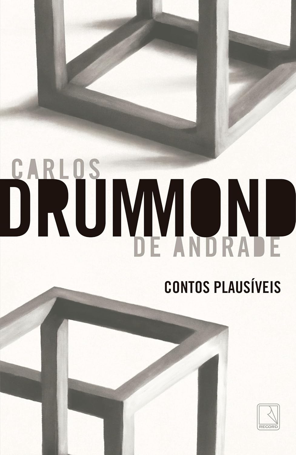 Contos Plausíveis Capa de livro com cubos cinza e texto Carlos Drummond de Andrade Contos Plausíveis