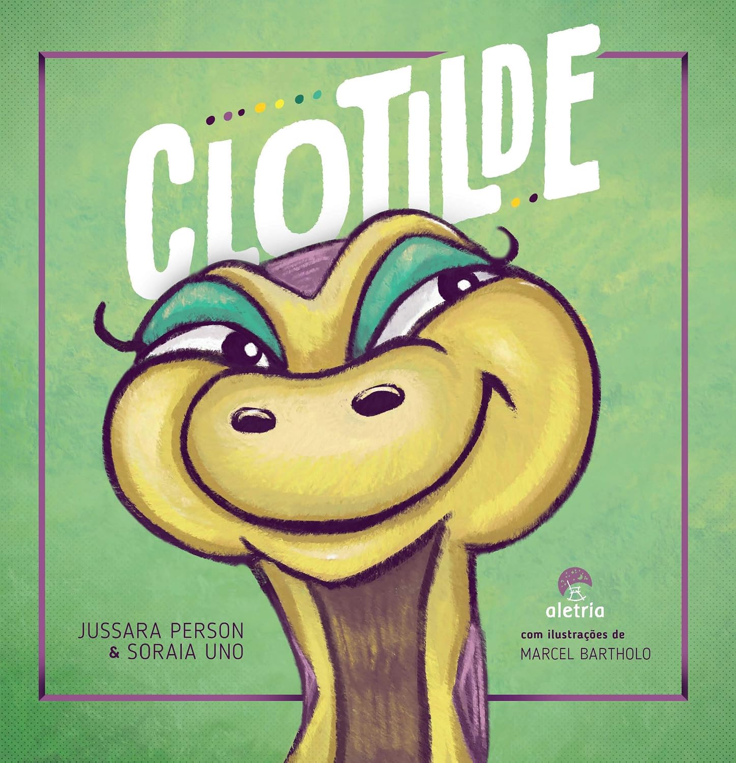 Clotilde Capa de livro com ilustração de personagem amarela e roxa e textos CLOTTIDE e autores