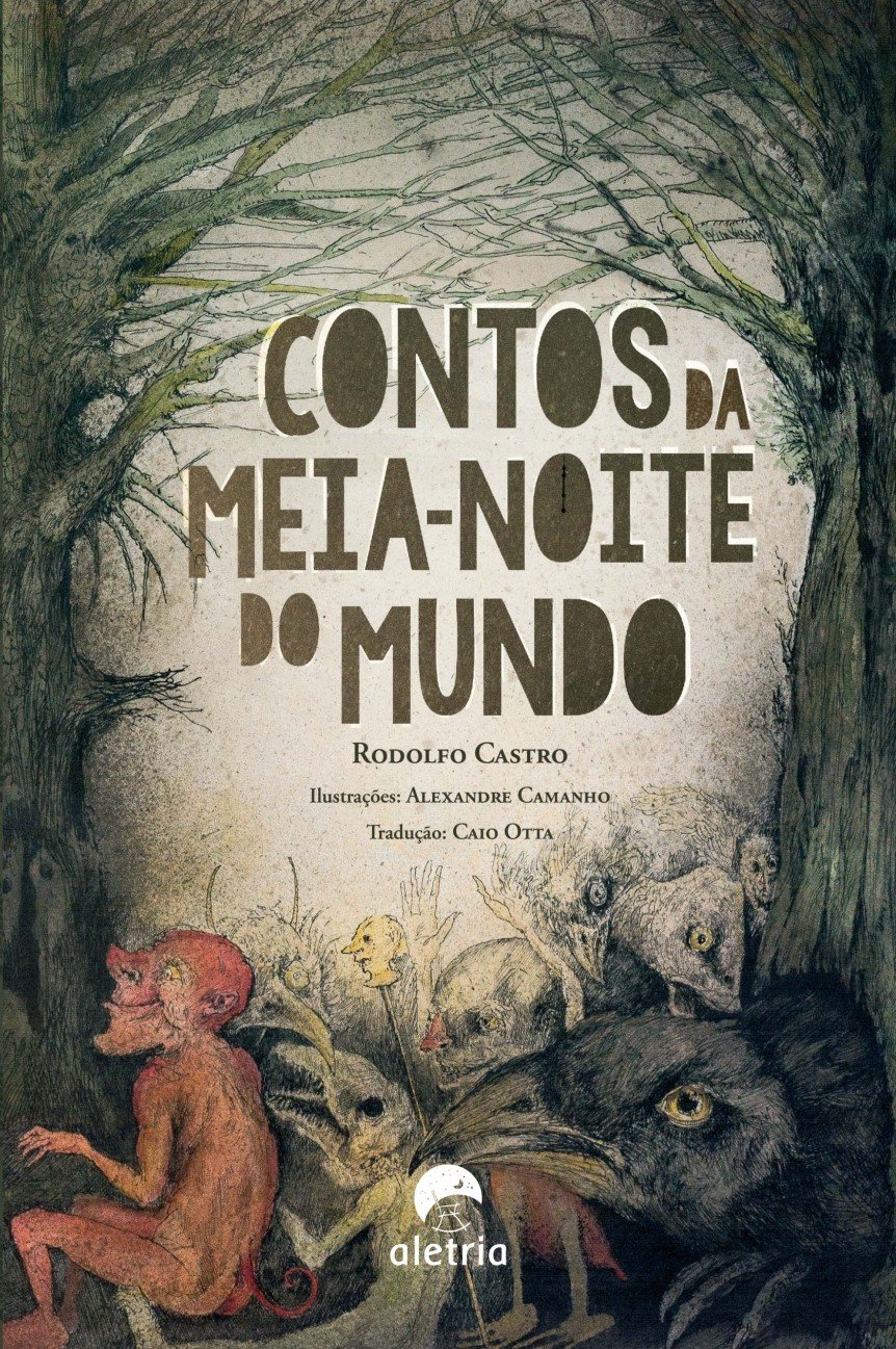 Contos da Meia-Noite do Mundo Capa de livro Contos da Meia-Noite do Mundo com ilustrações de criaturas fantásticas.