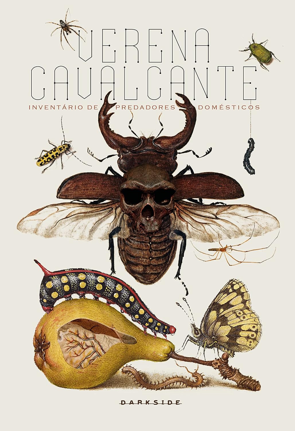 Inventário De Predadores Domésticos Ilustração de vários insetos e texto de título do livro.