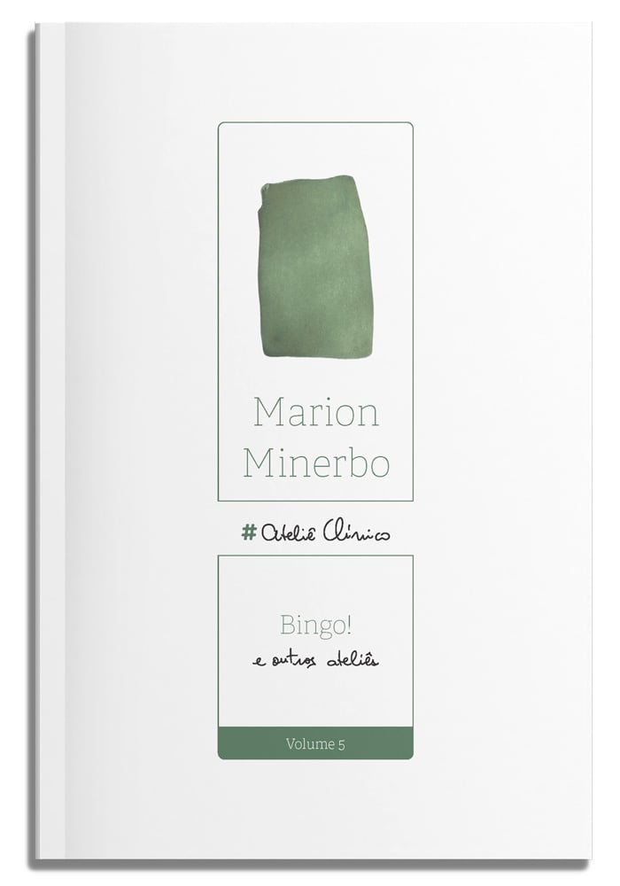 Bingo! e Outros Ateliês V.05 Capa branca de livro com texto e mancha verde aquarela