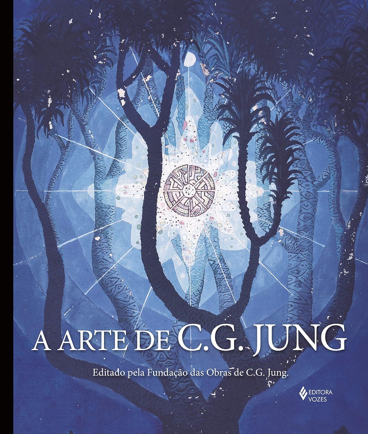 A Arte de C. G. Jung Capa de livro azul com árvores escuras e texto A ARTE DE C.G. JUNG.