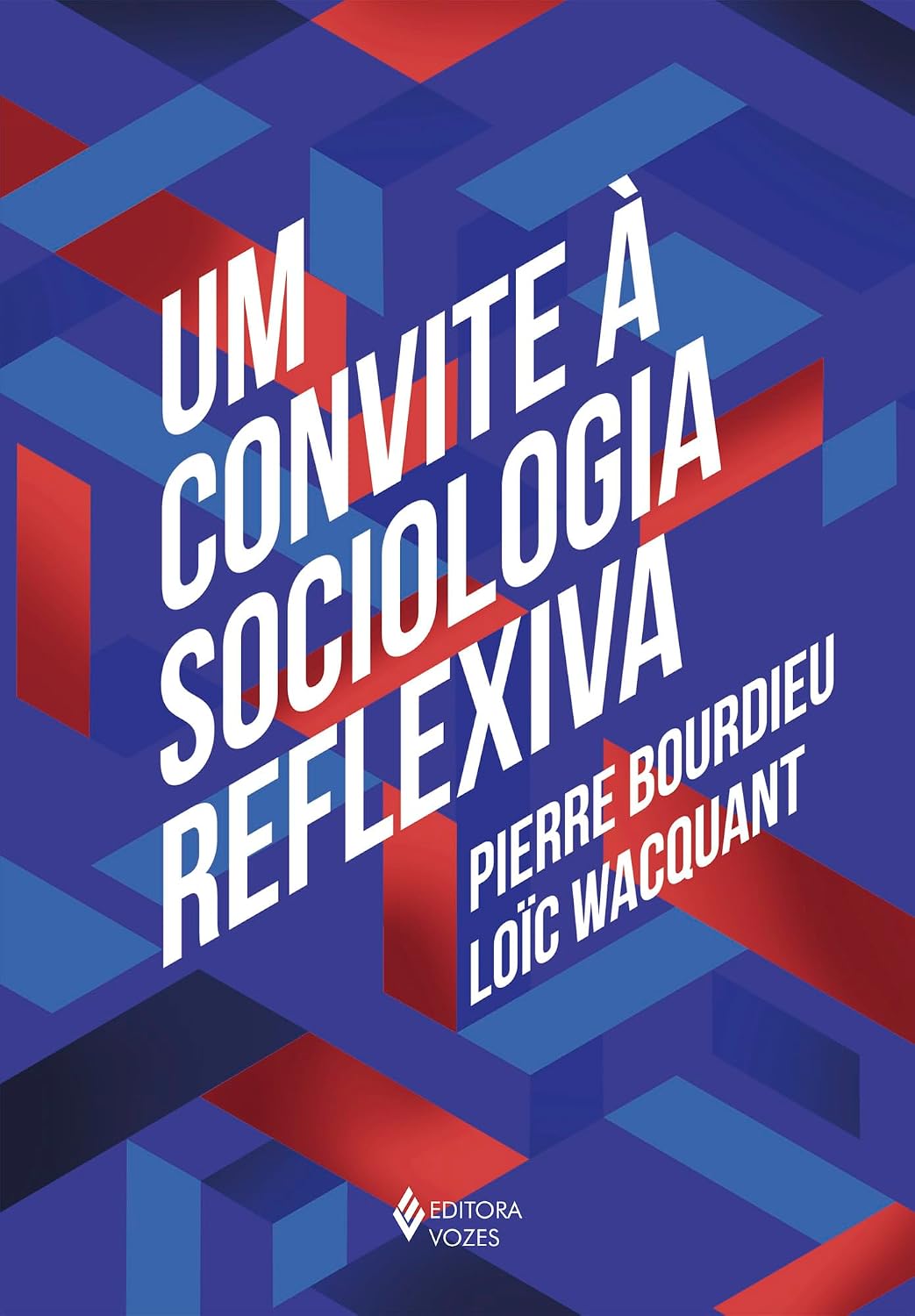 Um Convite à Sociologia Reflexiva Capa de livro azul com título branco e formas geométricas vermelhas e azuis