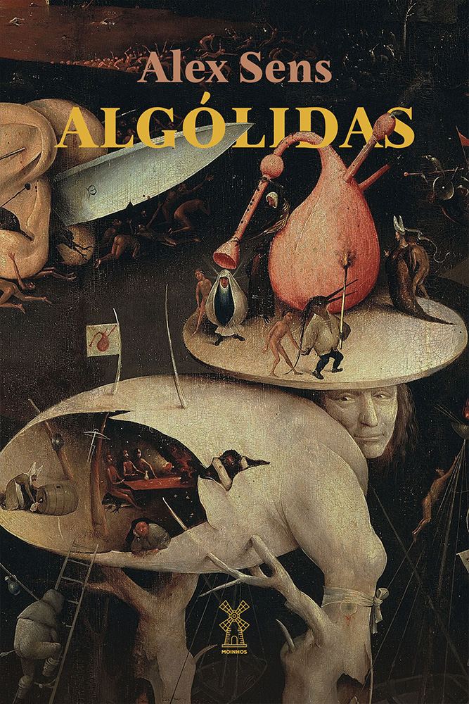 Algólidas Capa de livro com ilustração fantástica e texto em amarelo e rosa