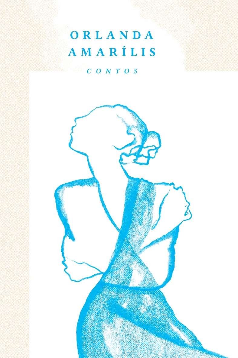 Contos Capa de livro com título em azul e desenho de mulher estilizada em azul