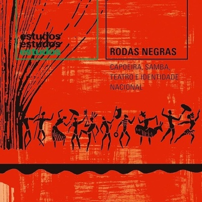 Capa de livro vermelha com ilustrações negras de danças e texto em preto e verde