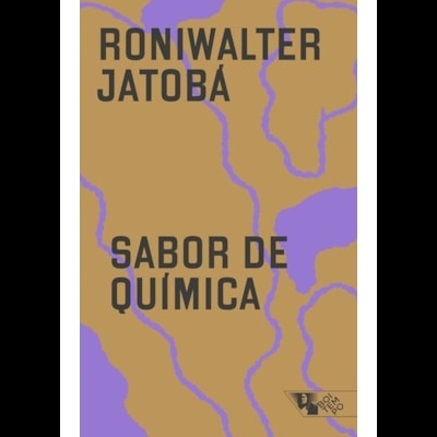 Capa de livro castanho com linhas onduladas roxas e texto preto
