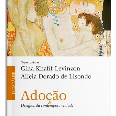 Capa de livro com pintura clássica de mulher e criança, texto sobre adoção