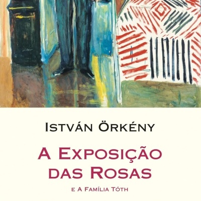 Capa do livro A Exposição das Rosas com pintura abstrata e texto editorial