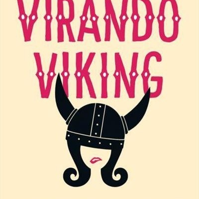 Capa do livro Virando Viking de Helen Russell com imagem de capacete viking e texto em creme, rosa, preto e vermelho.