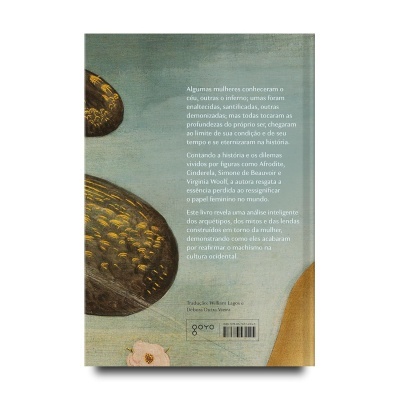 Capa traseira de livro com texto em português e ilustrações em tons castanho e dourado