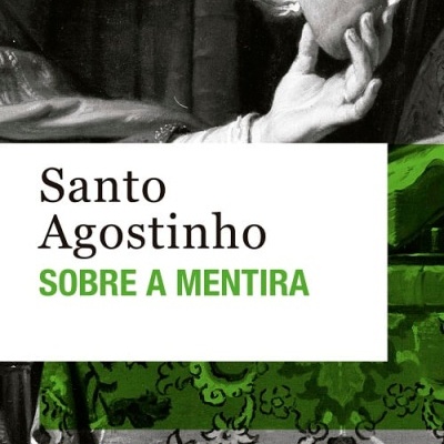 Capa do livro Santo Agostinho Sobre a Mentira com mão segurando coração em chamas