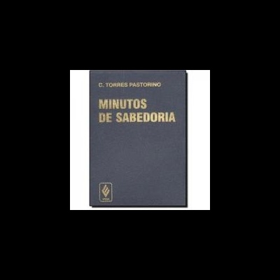 Livro azul escuro com texto dourado MINUTOS DE SABEDORIA na capa