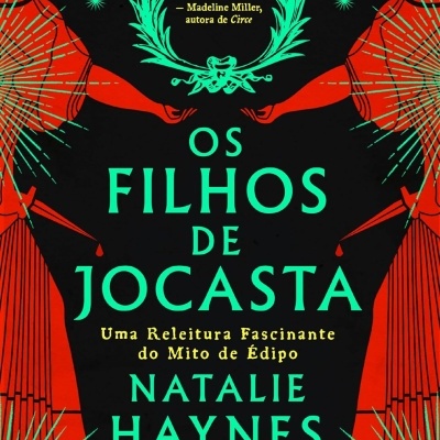 Capa de livro preto com figuras femininas vermelhas e texto verde e amarelo