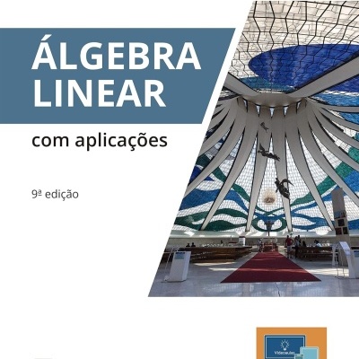 Capa do livro Álgebra Linear com aplicações, 9ª edição, com ilustração de vitrais coloridos e selo de videoaulas grátis