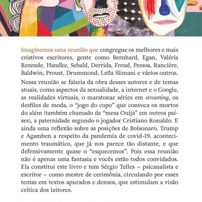 Contracapa de livro com rostos abstratos e texto em português.