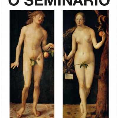 Capa do livro O Seminário de Jacques Lacan com duas figuras nuas e texto de título.