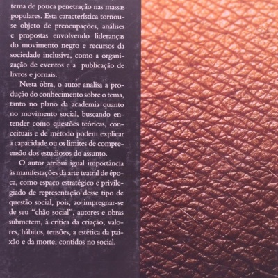 Contracapa de livro com texto explicativo em português e padrão castanho texturizado