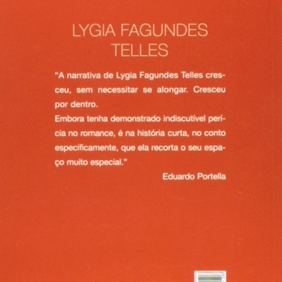 Capa traseira de livro laranja com texto branco e código de barras.