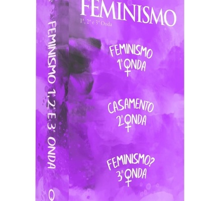 Caixa roxa com texto sobre feminismo e ondas femininas.