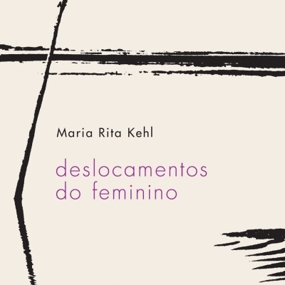 Capa de livro deslocamentos do feminino escrito sobre fundo bege com traços pretos abstratos