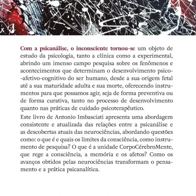 Contracapa de livro com padrão abstrato e texto sobre psicanálise em português, código de barras, QR code e logotipo Blucher.