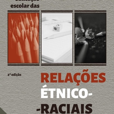 Capa de livro sobre relações étnico-raciais com imagens de lápis e papel