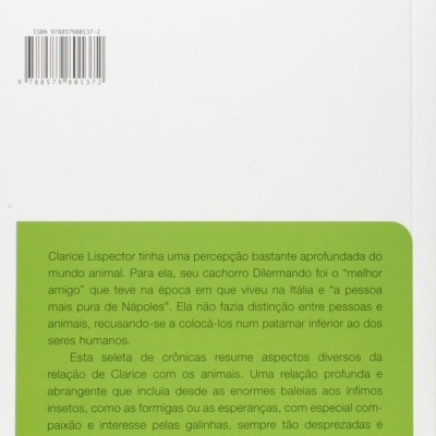 Contracapa de livro com texto sobre Clarice Lispector e código de barras