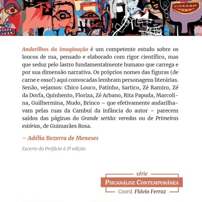 Contracapa de livro com arte colorida de rostos e texto em português