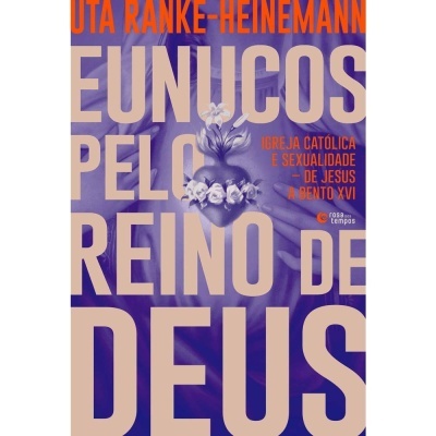 Capa de livro Eúnicos pelo Reino de Deus com texto em laranja e bege sobre fundo roxo e imagem de coração com flores.
