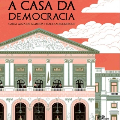 Capa de livro ilustrada com edifício clássico e título A CASA DA DEMOCRACIA