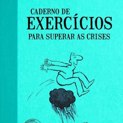 Capa azul de livro Caderno de Exercícios para Superar as Crises com ilustração e texto em preto